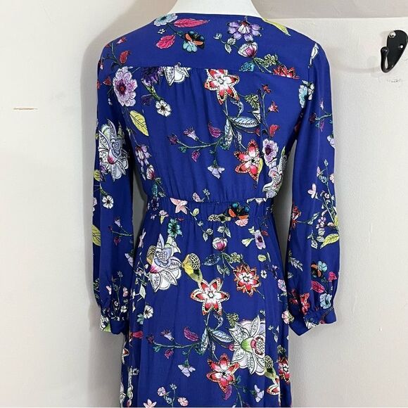 Anthropologie Maeve Purple Floral Long Sleeve Ruffle Hem Dress XS/S - Picture 5 of 10